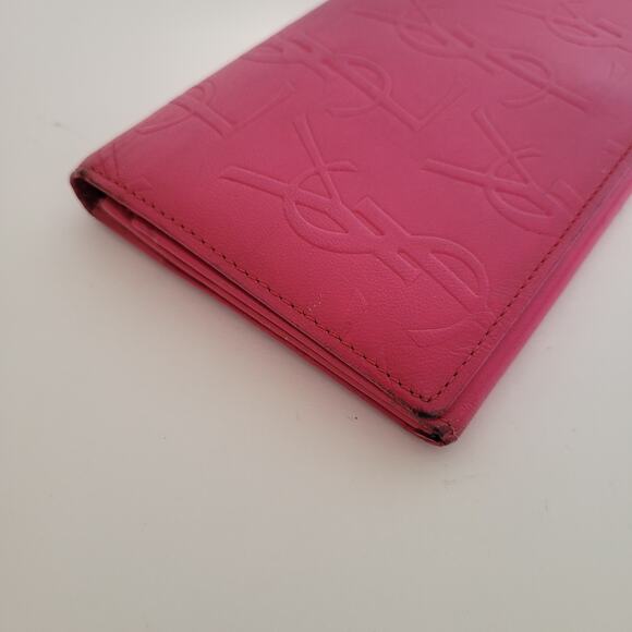 Yves Saint Laurent YSL Vintage Long Large Leather Wallet Pink Logo - Picture 14 of 15